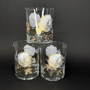 3 Mid Century Culver Gold Cotton Boll Lowball Glasses Whiskey MCM Bar Set RARE